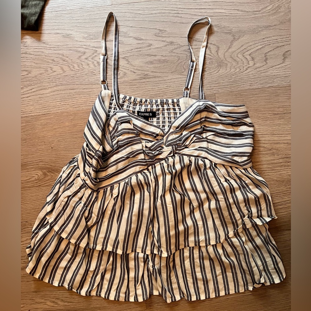 Express Blue and White Stripe Peplum Tank Top Size Small